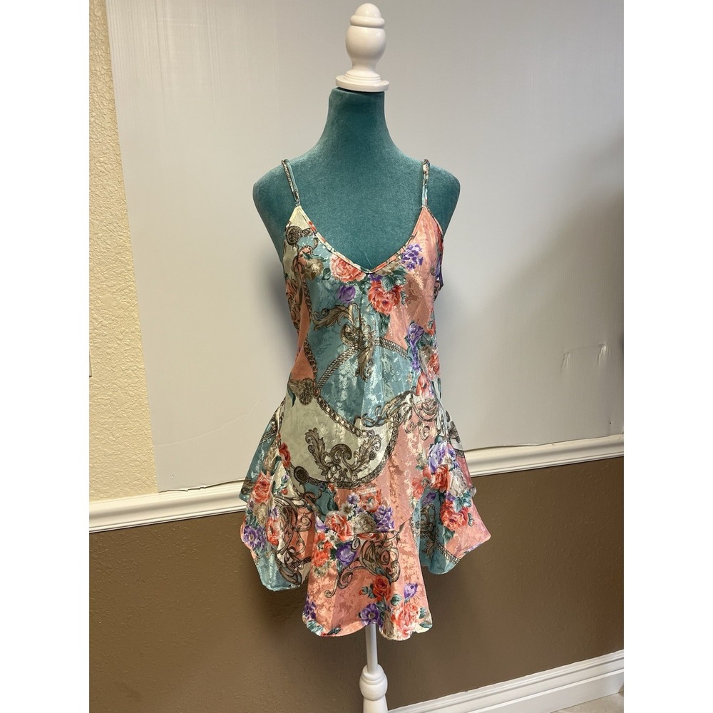 Cinema Etoile Vintage 2 Piece Nightgown Kimono Robe Set Floral Chain Print M/L - Picture 3 of 16